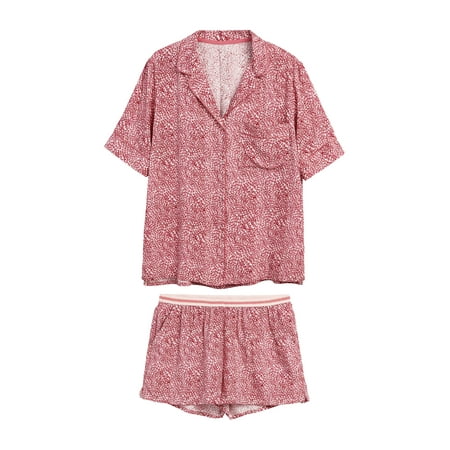 

Womens Satin Short Pajamas Set Button Down Two-piece Pj Sets Sleepwear Flannel Loungewear