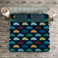 thumbnail image 3 of Ambesonne Cars Quilted Bedspread Set 3 Pcs, Mini Retro Vehicle on Road, King Size, Dark Blue Aqua Mustard, 3 of 3