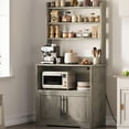 thumbnail image 1 of Bakers Rack With Storage Cabinet, Microwave Stand With Power Outlets, Farmhouse pantry cabine With Thick Table Top, Small Kitchen Pantry Hutch Bakers Rack for Kitchen,Dining Room,Retro Gray, 1 of 7