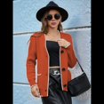 thumbnail image 4 of Suéter de Larga con Bloques de Color para Mujer, Abrigo Informal de Otoño con Botones y Bolsillo Naranja-Rojo XL, 4 of 8