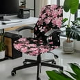 thumbnail image 2 of ZIATUBLES Desk Office Chair Covers Stretchable Removable Computer Rotating Chair Slipcover with Snap Button Stylish Chair Protector Cover for High Back Chair Seat Backrest, L, Butterfly Peach Blossom, 2 of 7