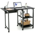thumbnail image 1 of Costway Rolling Computer Desk Folding Writing Office Desk Storage Shelves Black, 1 of 10