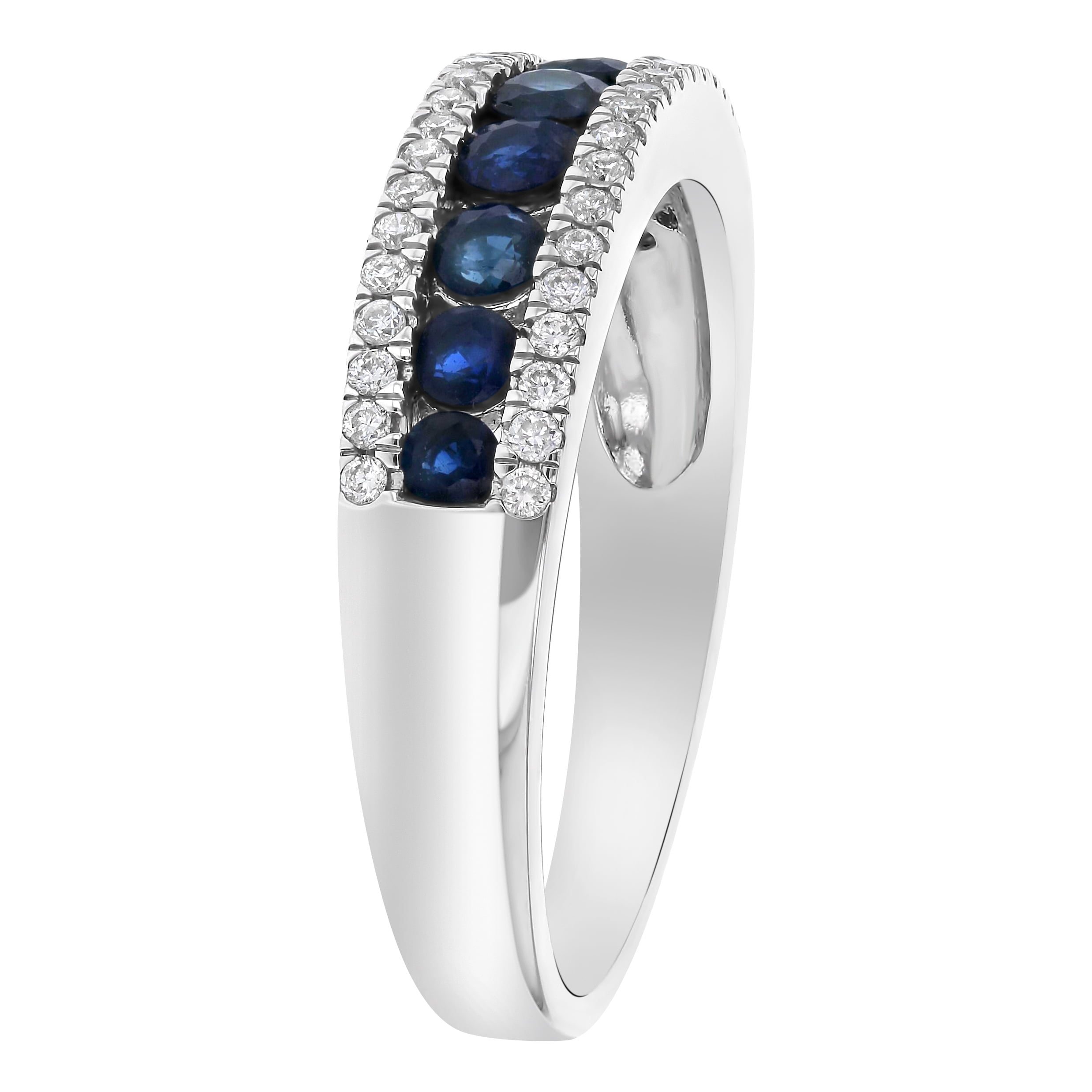 14k White Gold 7/8 Carats TGW Blue Sapphire and Diamond Band Ring