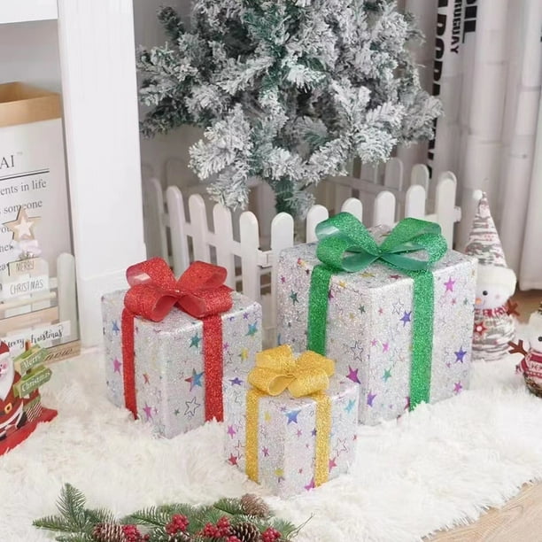 Ulikey Cajas De Regalo Con Luces LED: Set De 3 Para Árbol De Navidad - Decoración Mágica Y Encorchable