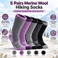 5 Pairs Women’s Merino Wool Hiking Socks - Thermal Winter Crew Boot ...