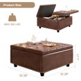 thumbnail image 2 of 32 Inch Large Storage Ottoman with Lift Top, Square PU Leather Coffee Table with Button Tufted and Wooden Legs, Oversized Storage Footstool for Living Room, Brown, 2 of 6