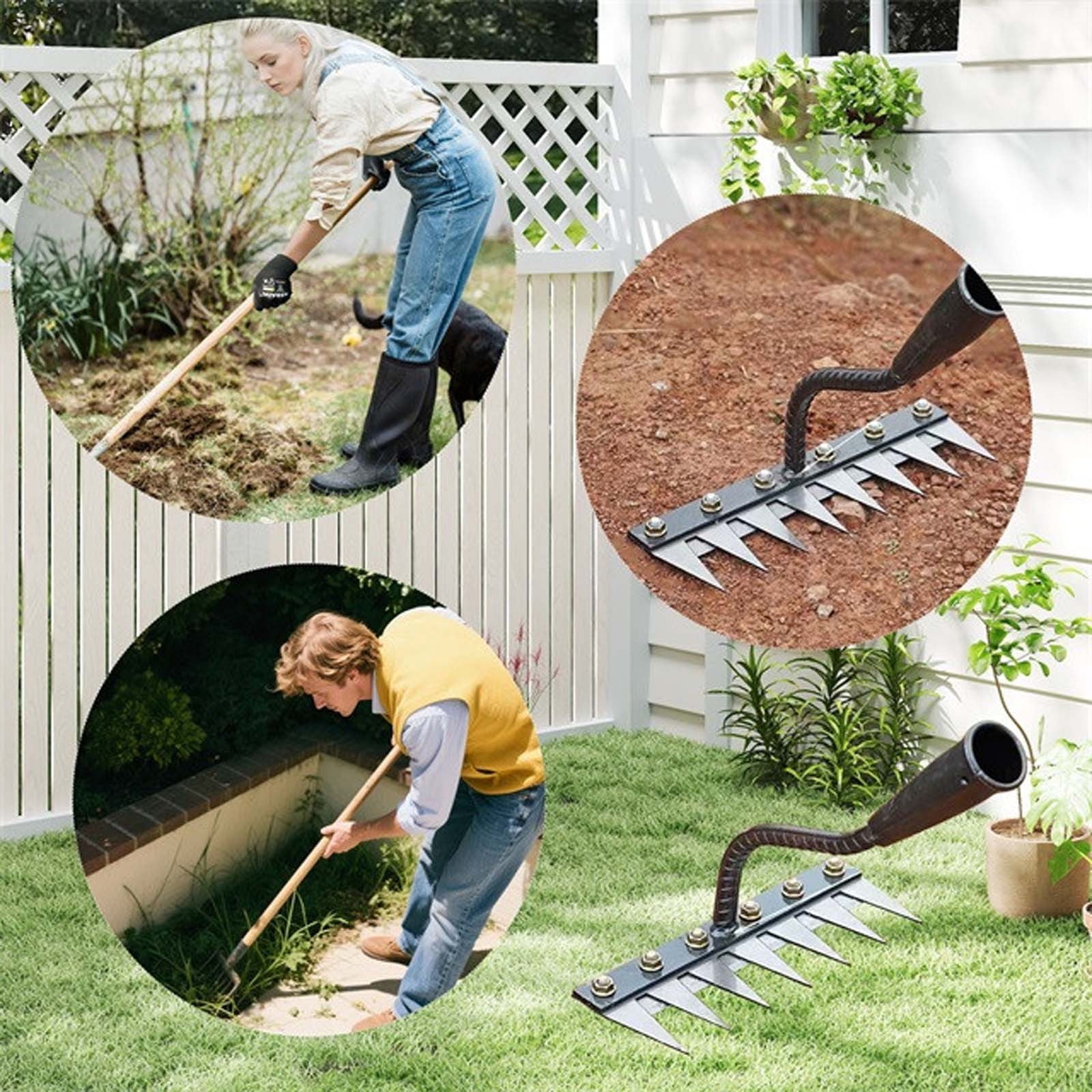 Heavy-Duty Carbon Steel Weeding Rake, 5/6/7/8 Teeth Garden Hand Weeder Tool, Durable Iron Rake for Yard Lawn and Garden Weed Removal