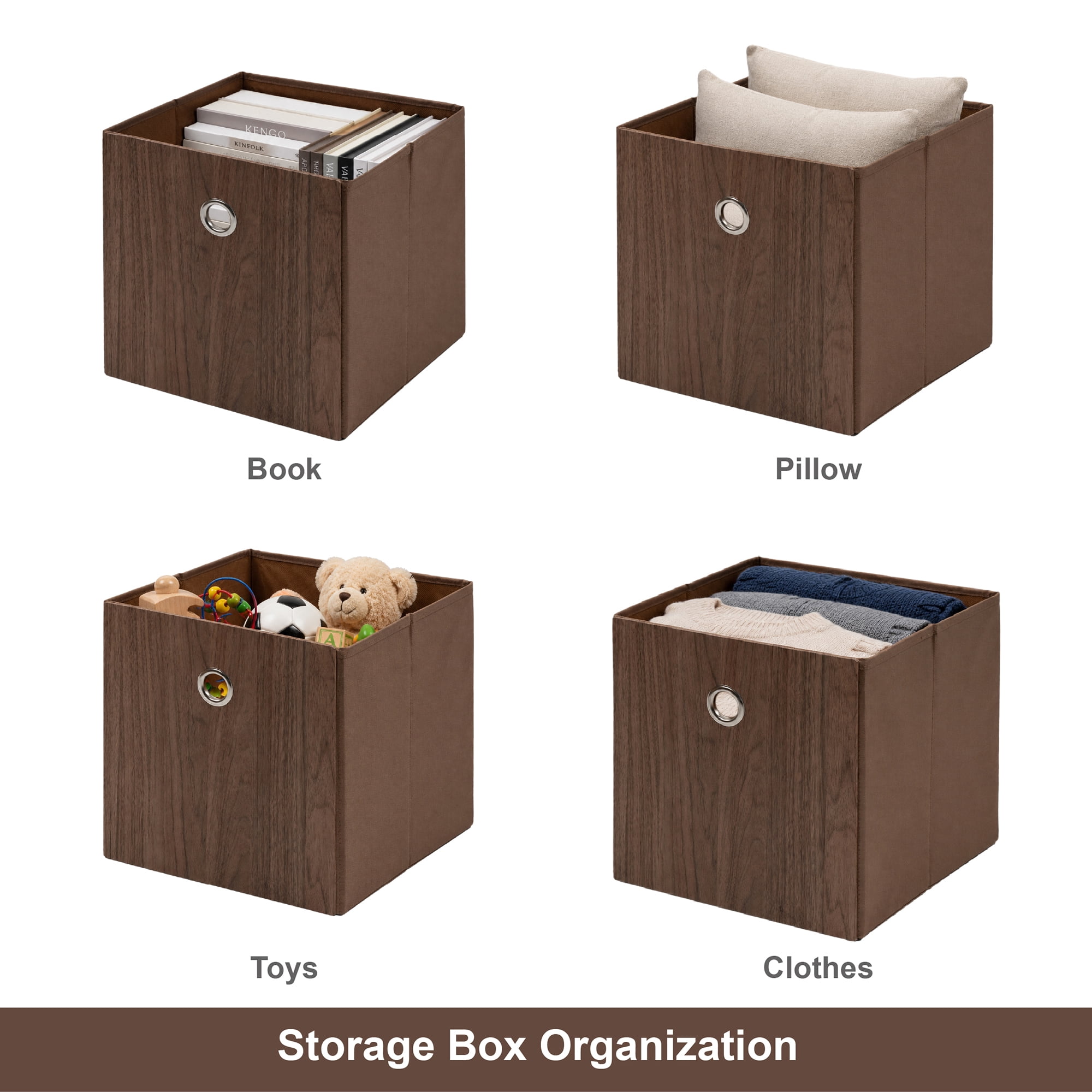 (2 pack) Mainstays Collapsible Fabric Cube Storage Bin, Natural Wood Finish, 10.5 in x 10.5 in x 10.75 in