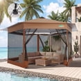 thumbnail image 6 of SANOPY 16'x16' Pop up Gazebo with 6-Sided Mosquito Netting, Patented Center Lock Pop up Screen Gazebo Canopy Instant Shelter for Deck and Lawns, Brown, 6 of 7