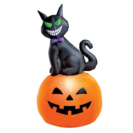 5 Foot Tall Cat Inflatable Halloween Decoration with Pumpkin, Lighted, Lawn Yard Garden Outdoor Décor