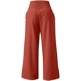 thumbnail image 5 of Wide Leg Linen Pants Women Summer High Waisted Boho Beach Flowy Pant Casual Vacation Outfits Elastic Lounge Trousers Red 3XL, 5 of 5
