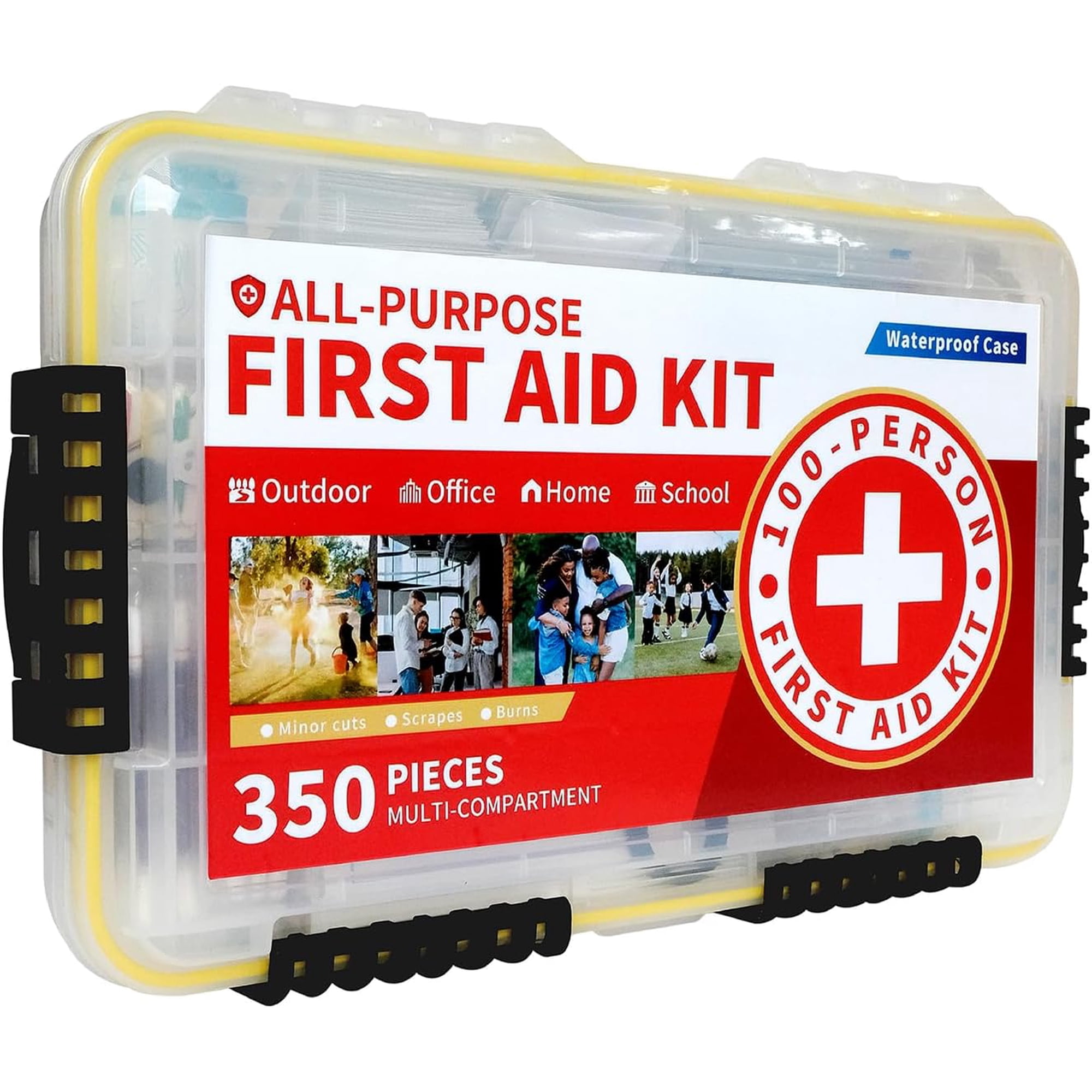 -350 Pieces All-Purpose 100-Person Emergency First Aid Kit – Waterproof Plastic Case | Clearly Organized for Fast Retrieval Perfect Home Business Workplace Boat Travel Outdoor & Car