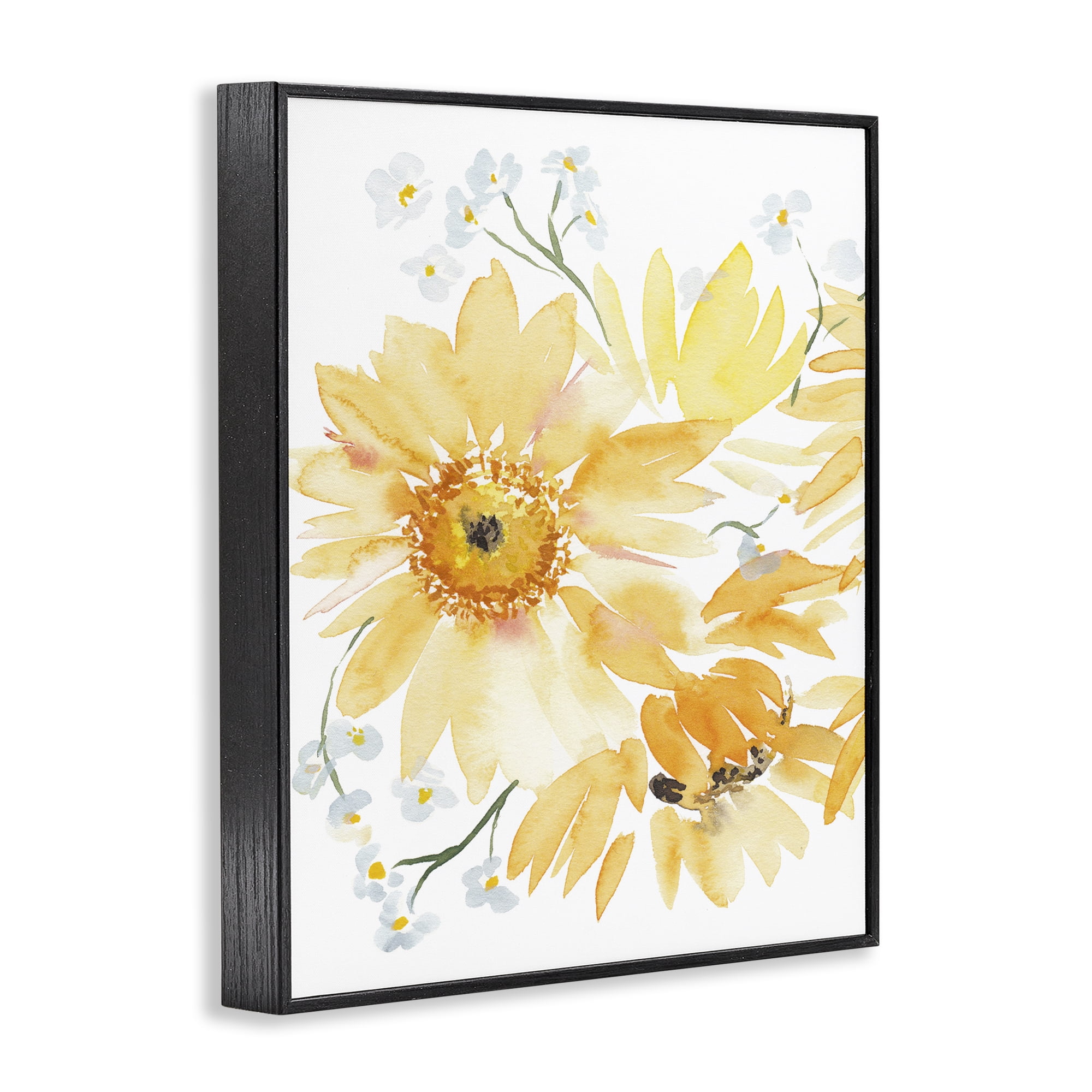 Stupell Industries Yellow Brushed Flowers Botanical & Floral Painting Black Framed Art Print Wall Art, 16 x 20
