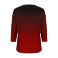 thumbnail image 5 of Htigea Womens Notch V Neck Tshirts Dressy 3/4 Sleeve Tunic Tops Trendy Gradient Color Pullover Tee Comfy Summer Fall Blouse Red,XL, 5 of 5