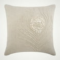 thumbnail image 1 of Ecru Throw Pillow Cover, Peacock Feather Mother Of Pearls Throw Pillow Cover, 20x20 inch (50x50 cm) Pillow Cover, Floral Contemporary Pillow case, Linen, Birds - Pearly Peacock Feather, 1 of 4
