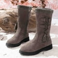 thumbnail image 5 of Bnwani Women Low Heel Boots Shoe Toe Chunky High Mid-Calf Ankle Fleece Solid Snow Boot Gray Size 7, 5 of 6