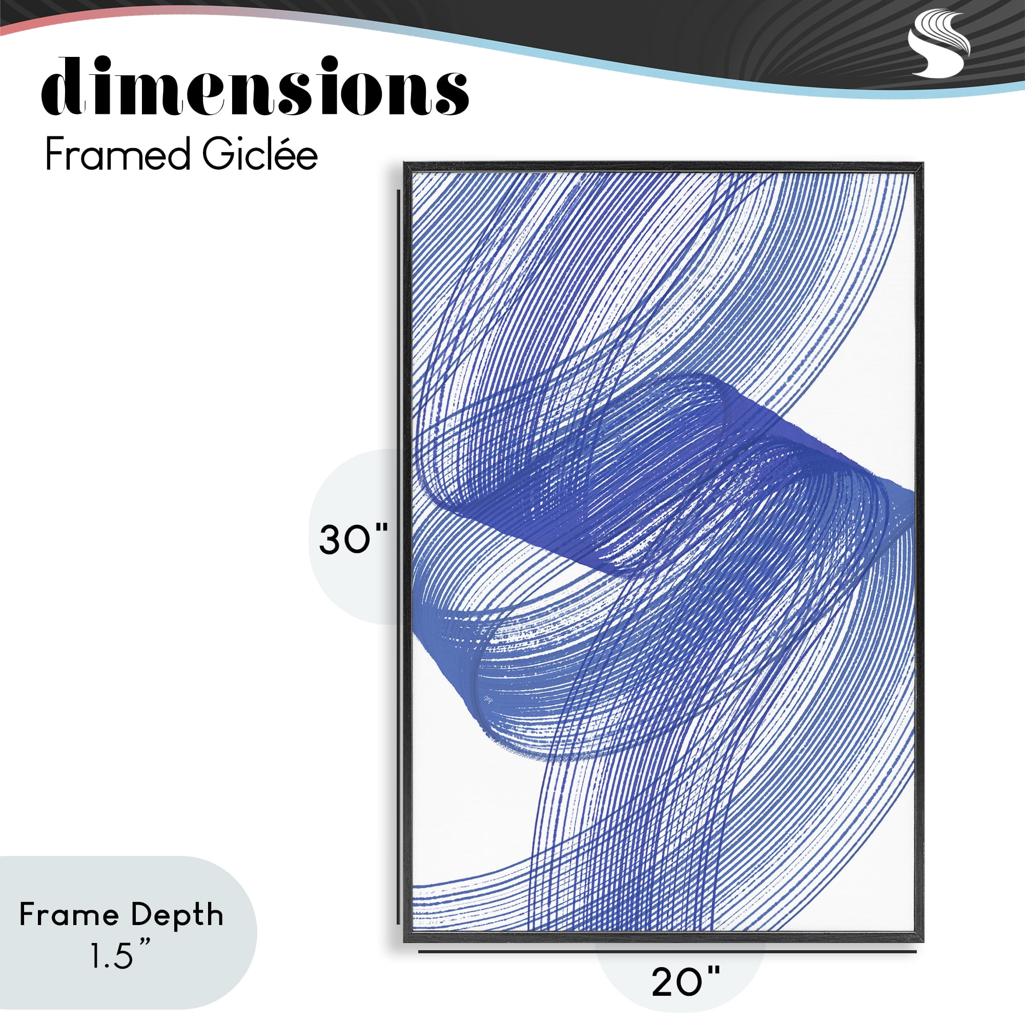 Stupell Industries Blue Lines Flowing In Motion Black Framed Giclee Art, design by Martina Pavlova