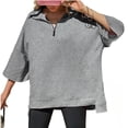 thumbnail image 4 of 3/4 Sleeve Solid Color Women Casual Loose Half Zipper Oversize Sweatshirt Hoodies, 4 of 6