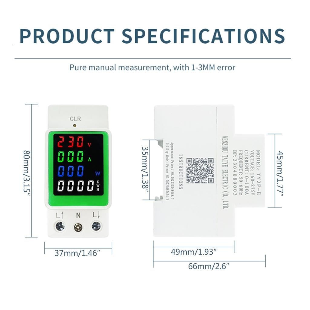 LED Screen WattKWh Power VoltAmp Meter Din Rail Consumption WattmeterMonitor