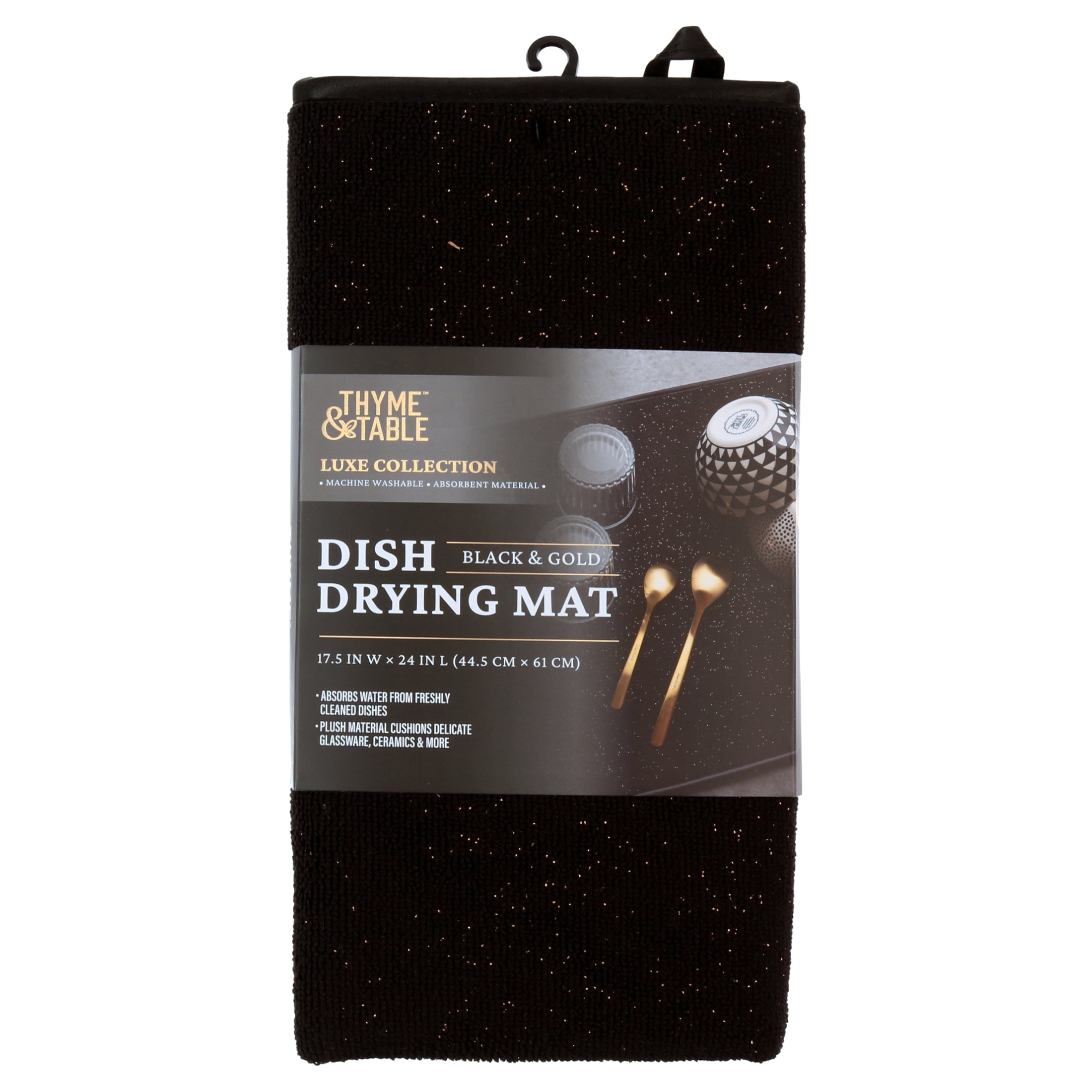 Thyme & Table Black & Gold Absorbent Dish Drying Mat 17.5 x 24 Inches