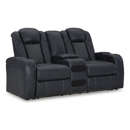Bowery Hill Contemporary Sapphire Power Reclining Loveseat with Console
