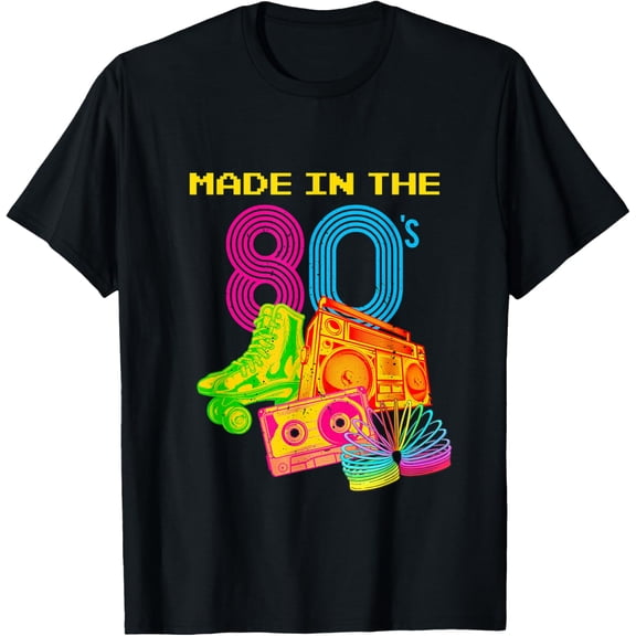 Made In 80s, Vintage 80's, I Love 80's Era Graphic Design T-Shirt men and women can wear, black, white, gifts