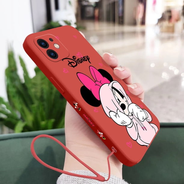 Funda de teléfono de Mickey y Minnie para iPhone, carcasa suave de silicona con cordón para modelos 14, 13, 12, 11 Pro Max, Mini, X, XR, XS MAX, SE 2020, 8, 7 Plus Fivean unisex