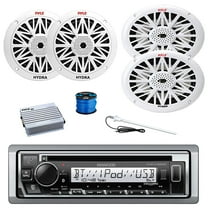 Kenwood KMR-D382BT Single DIN Marine USB Bluetooth CD Player Receiver, Amplifier, 2x 6.5'' 200W 2-Way Full Range Outdoor Speakers, 2x 6x9'' 260W 2-Way Weather Resistant Speakers, Wire, Antenna