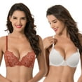 thumbnail image 1 of Curve Muse Women's Underwire Plus Size Push Up Add 1 and a Half Cup Lace Bras-2PK-Cream,Rust-40B, 1 of 7