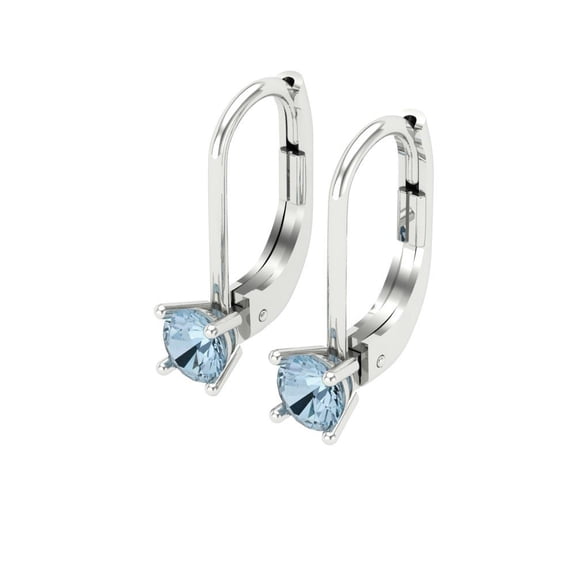 0.2 Ct Round Cut Drop Dangle Natural Swiss Blue Topaz 14K White Solid Solid Gold Everyday Dainty Earrings Lever Back