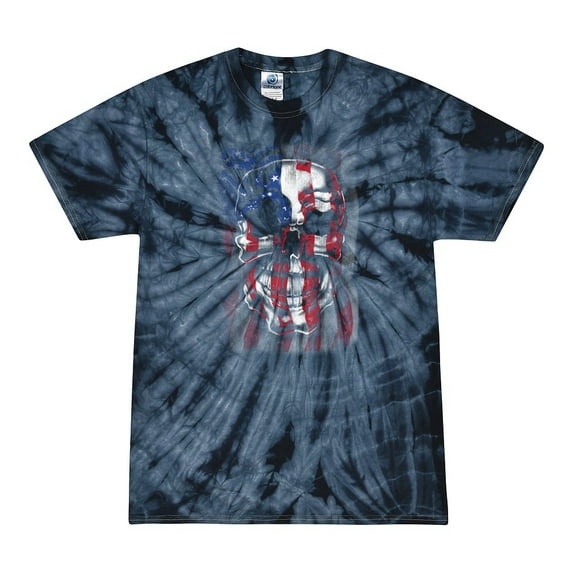 Wild Bobby, Smiling American Flag Skull, Pop Culture, Tie-Dye Tees, Spiral Navy, X-Large