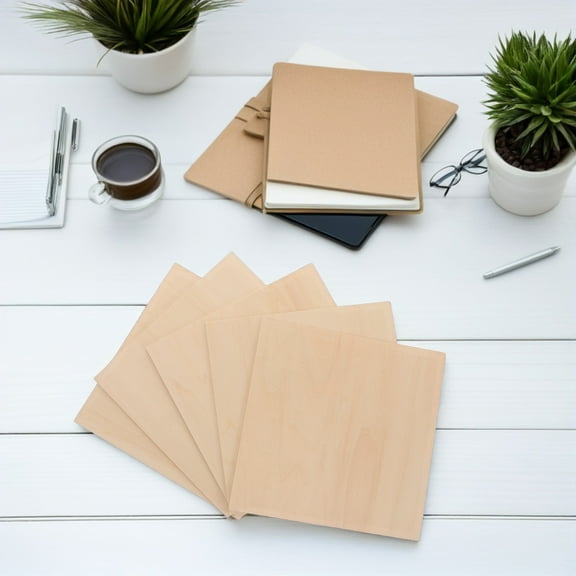 Moluckfu 10Pcs Wood Plank for Hobbyists Basswood Composite Square Khaki 10.00X10.00X0.30CM