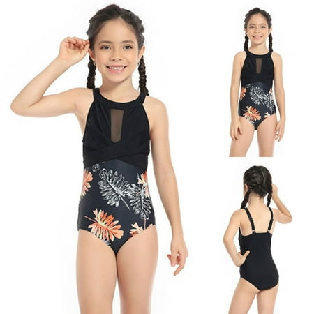 Bjutir Summer Girls Swimsuit Size 8-10 Years Sleeveless Cartoon Prints 1 Piece Swimwear Beach Bikini Toddler Girl Swimwear Black