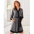 thumbnail image 2 of Ekouaer Robes for Women Knee Length Bathrobe Lightweight Kimono Robe 3/4 Sleeve Sleepwear with Pockets, 2 of 6