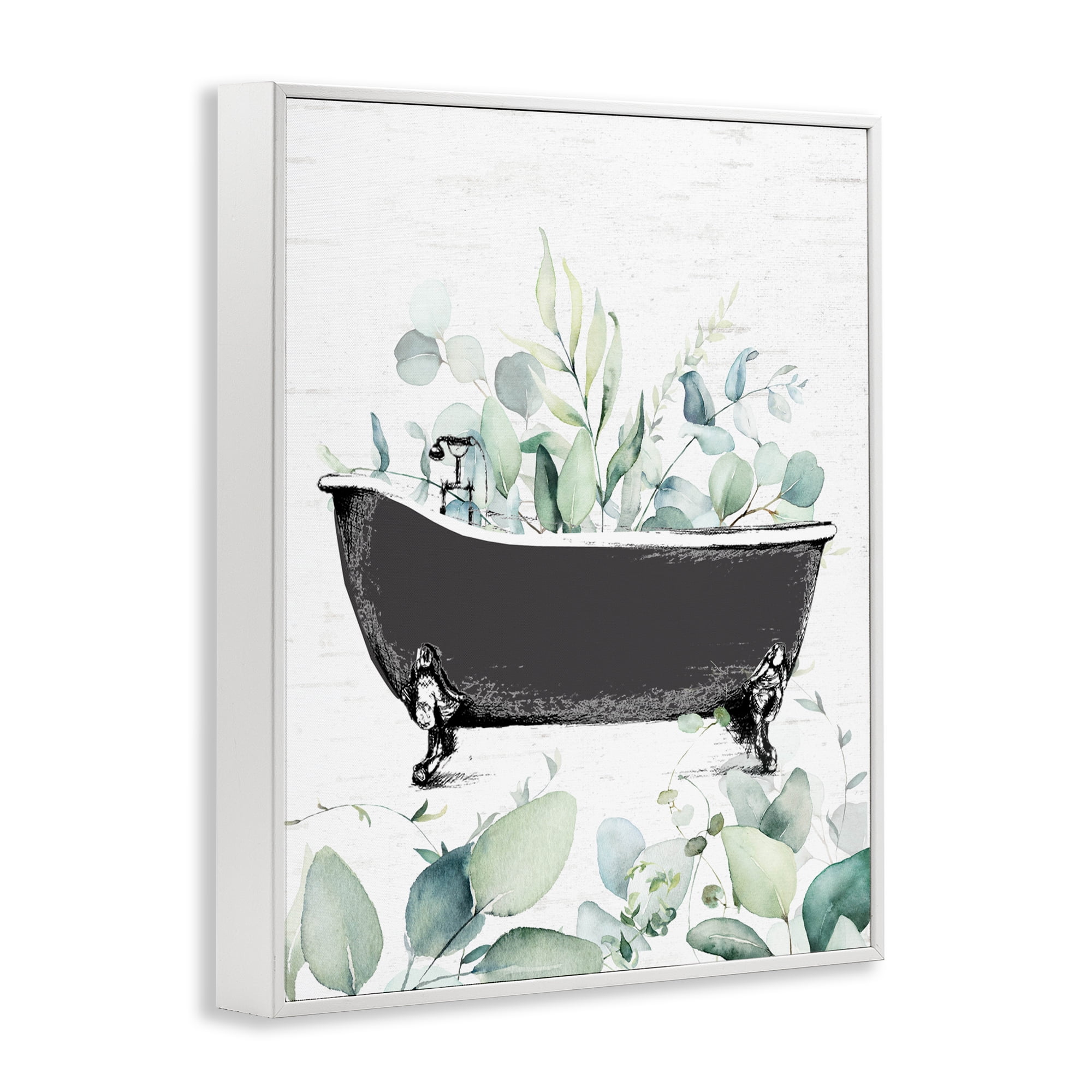 Eucalyptus Leaves Bathtub White Framed Giclee Art, design by Lettered and Lined