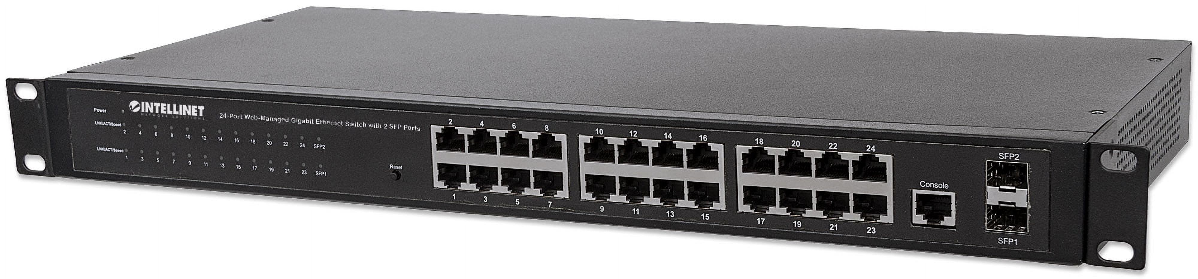Intellinet 24-Port Web-Managed Gigabit Ethernet Switch with 2 SFP Ports | Fanless | VLAN, SNMP, 802.1X | NDAA