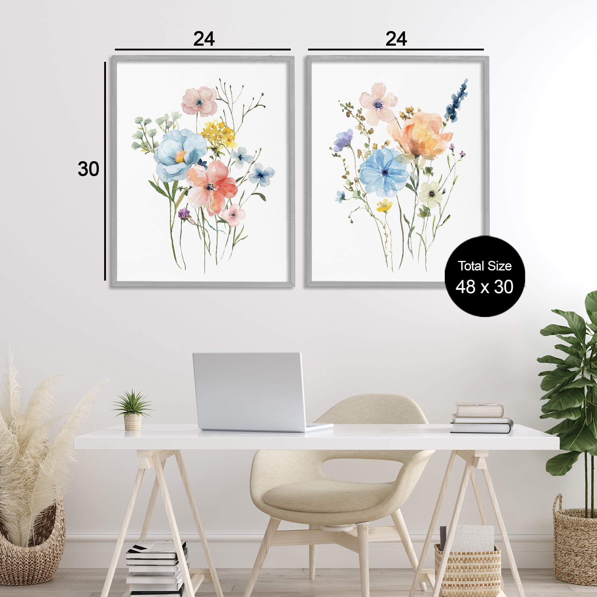 Stupell Industries Wildflower Sprig Bundles 2 Piece Gray Framed Giclee Art Set, design by Livi Finn