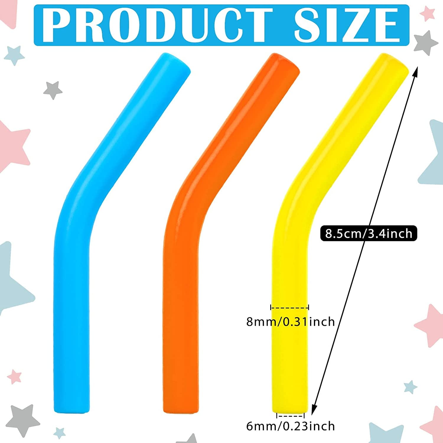24Pcs Silicone Straw Tips, Extended Food Grade Silicone Straw Tips Reusable  Drinking Straw Tips Metal Straws Covers Fit for 1/4 Inch Wide Straws (6MM