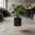 thumbnail image 6 of Large Metal Floor Planter with Stand | Modern Decorative Plants Pot with Drainage Holes for Living Room, Office, Garden or Balcony | 1-Pack, Black, 6 of 7