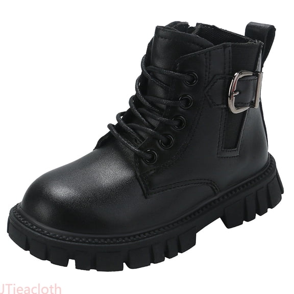 JTieacloth Toddler Kids Girls Buckle Decor Ankle Boots, Anti- Soft Sole Lace-Up Short Boots Daily School Wear(Black)