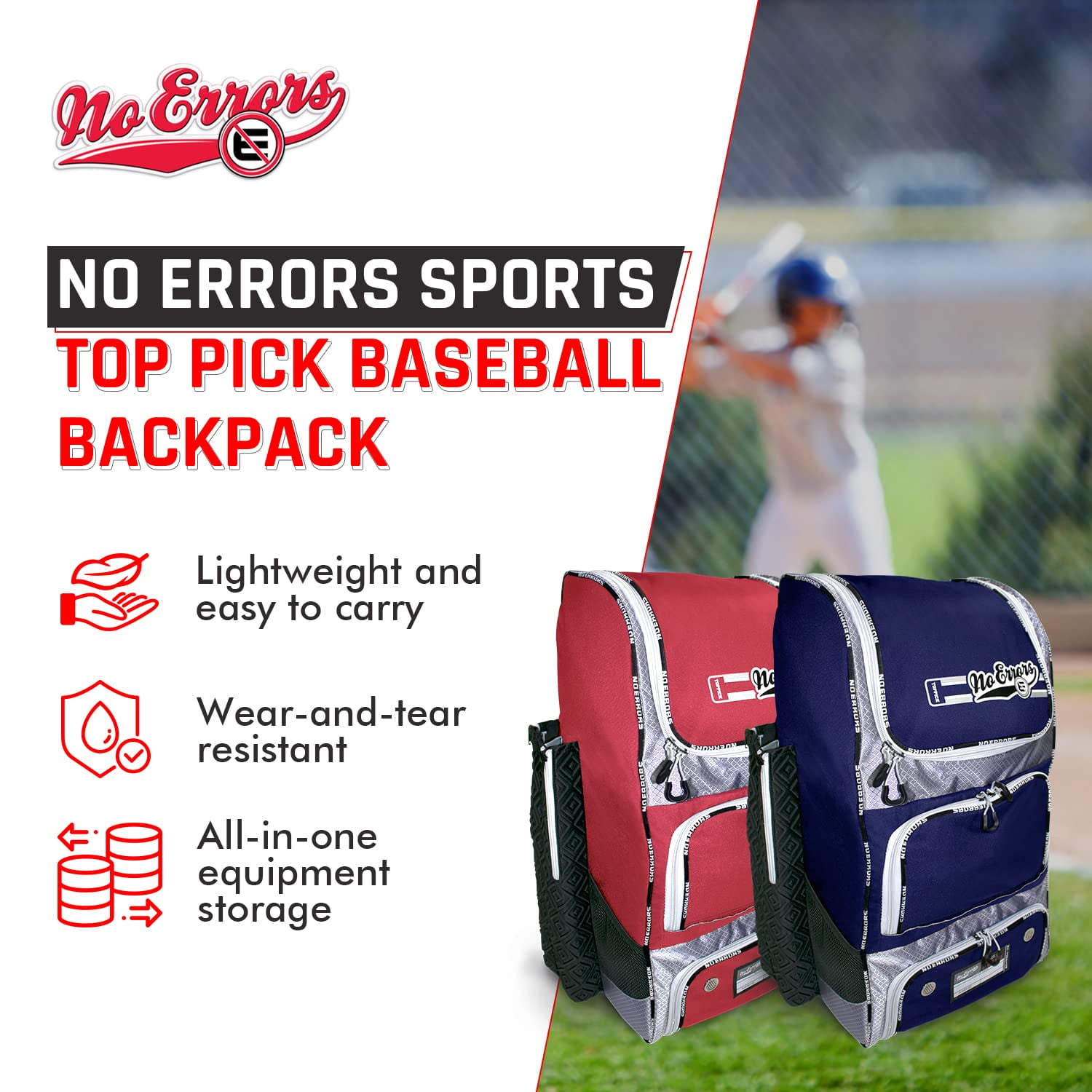 Top Pick Baseball Backpack for Kids - Heavy Duty Youth Baseball and Softball Bag with Fence Hooks - Dual Glove and Bat Compartments