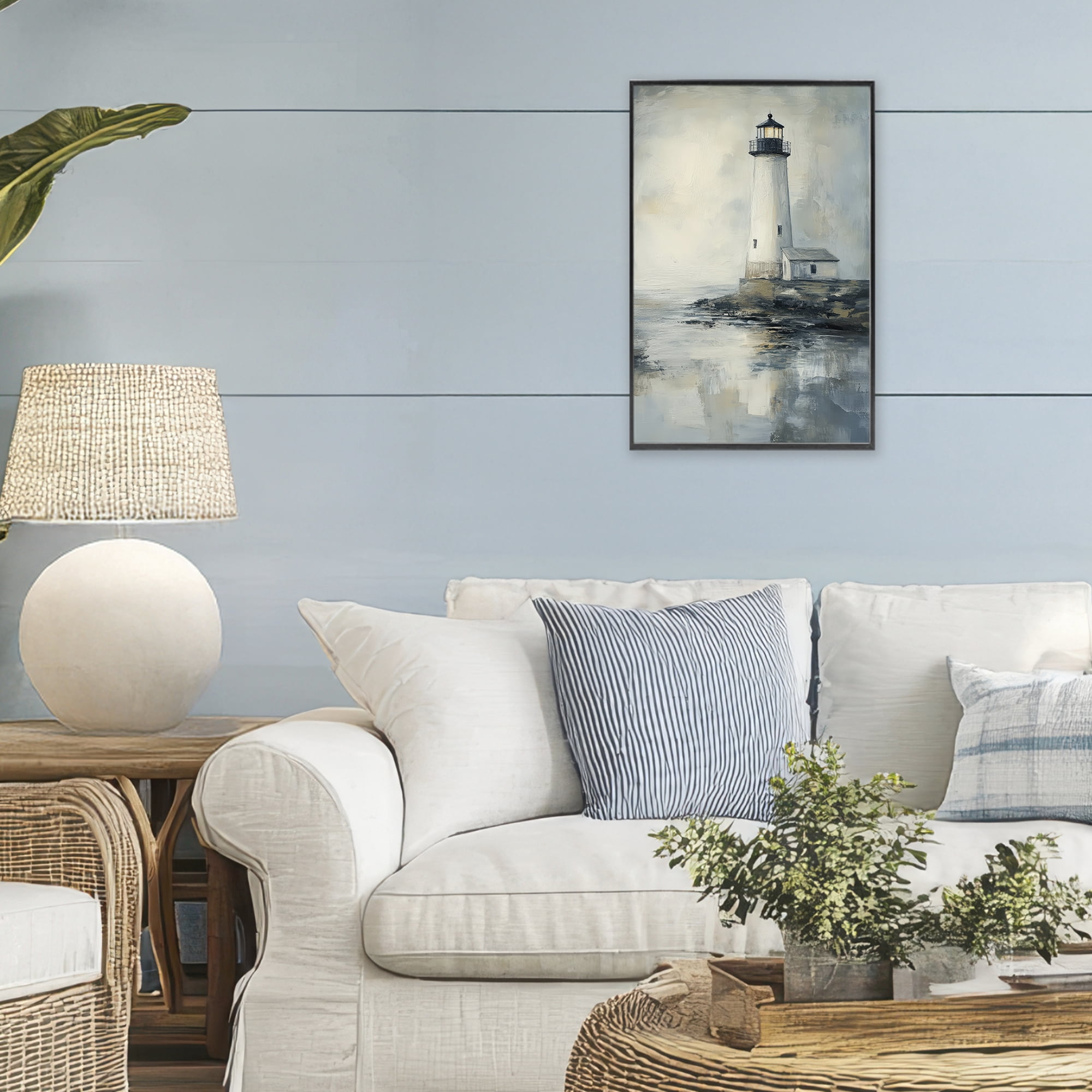 Stupell Industries Moody Lighthouse Reflecting Black Framed Giclee Art, design by Petal Prints Design