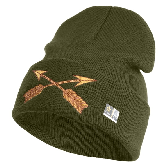 U.S. Army Special Forces Logo Embroidered 12 Inch Solid Knit Cuff Long Beanie Made in USA - Olive OSFM