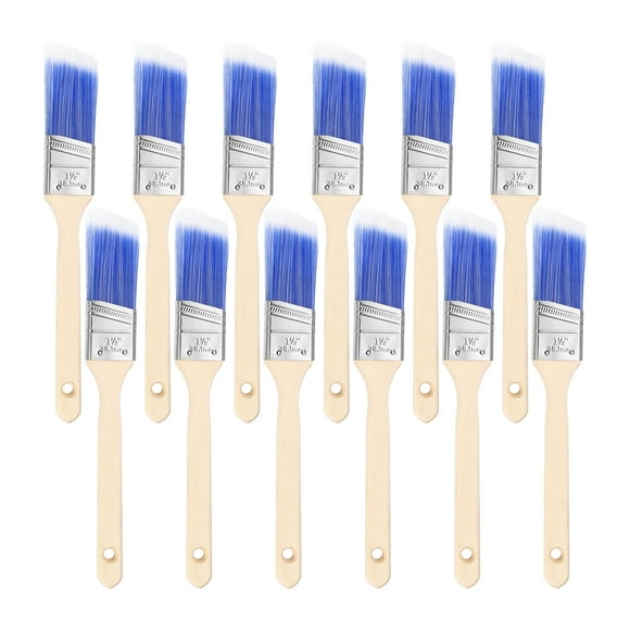 Uxcell 12Pcs Paint Brushes 1.5" Angle Paint and Chip Brushes for DIY Paint Flat Art Deck Wall Trim, Blue