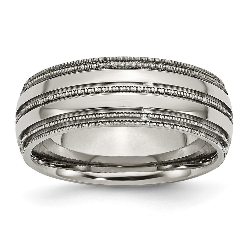 Jewelry Pot Titanium Grooved and Beaded 8mm Polished Engravable Band 