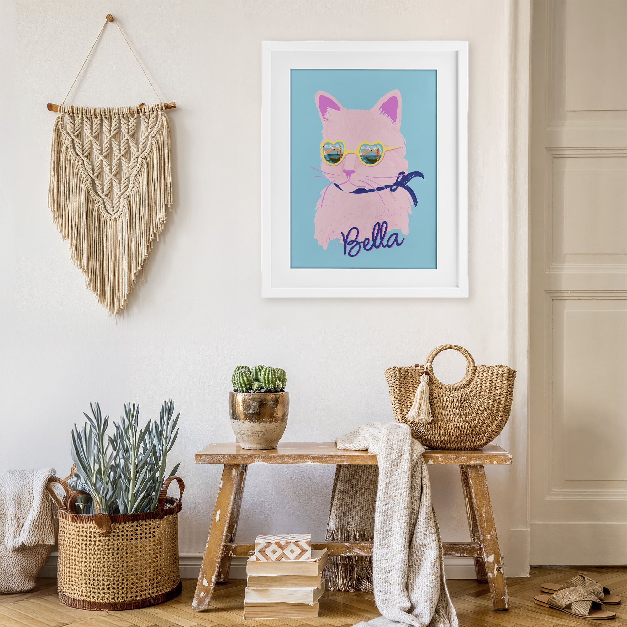 Stupell Industries Cool Cat Bella White Framed Print Under Glass, design by Steffanie Pisula