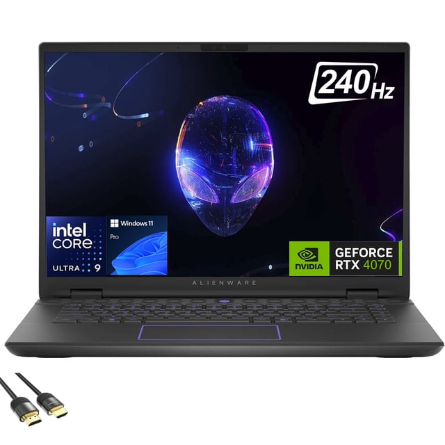 Dell Alienware m16 R2 Ordinateur Portable de Jeu, 16 Pouces QHD+ 240Hz, 16-Cores Ultra 9-185H, GeForce RTX 4070, 32 Go DDR5, 1 To PCIe 4.0, WiFi 7, Clavier Rétroéclairé RGB, USB-C, HDMI, RJ45, Version US Clavier, PDG HDMI, Win 11 Pro