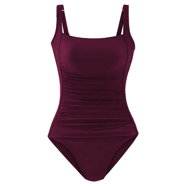 Trajes de baño de una pieza con realce y acolchado vintage para mujer Trajes de baño con control de barriga Trajes de baño de talla grande (clarete) MFZFUKR BST3003547-1
