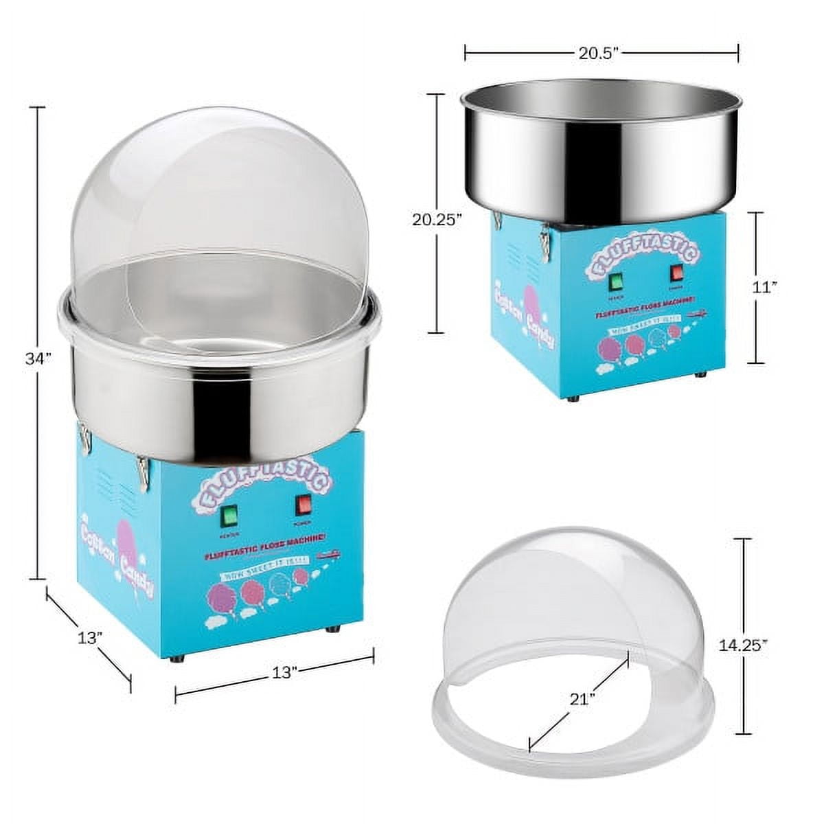 Cotton Candy Machine – Flufftastic 1000W Floss Maker with Dome Shield and Stainless-Steel Pan – Party Treat Maker by Great Northern Popcorn (Blue)