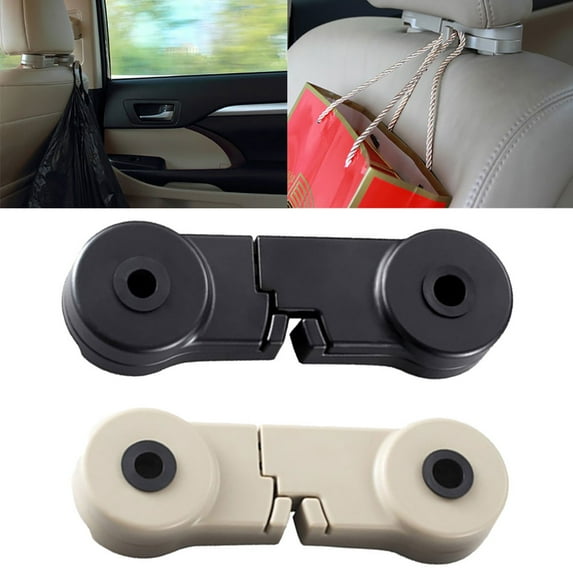 Walbest 1 Pack Car Seat Hook, Universal Invisible Car Seat Headrest Mount Double Hook Sundries Bag Hanger - Beige